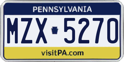 PA license plate MZX5270