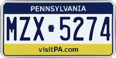 PA license plate MZX5274
