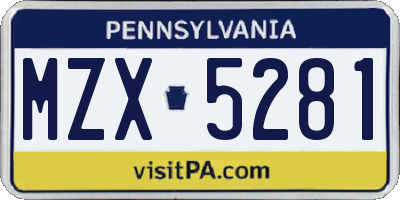 PA license plate MZX5281