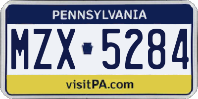 PA license plate MZX5284