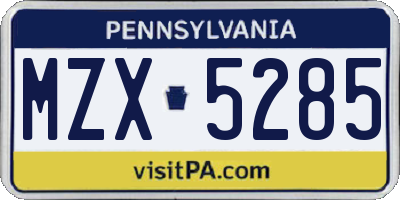 PA license plate MZX5285