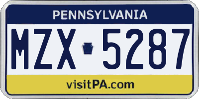 PA license plate MZX5287