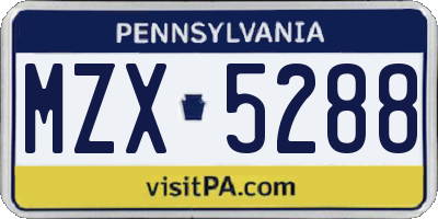 PA license plate MZX5288