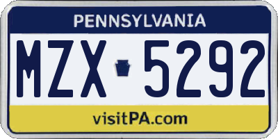 PA license plate MZX5292