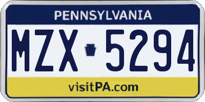 PA license plate MZX5294