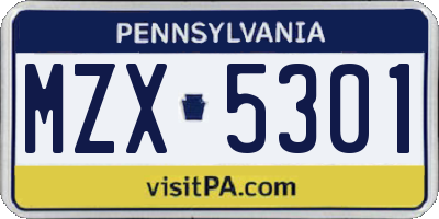 PA license plate MZX5301