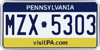 PA license plate MZX5303