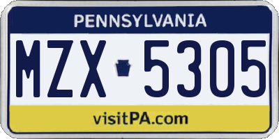 PA license plate MZX5305