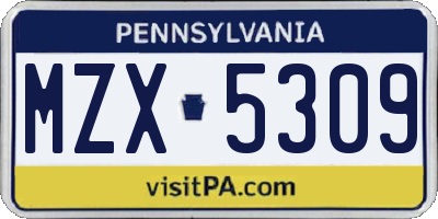 PA license plate MZX5309