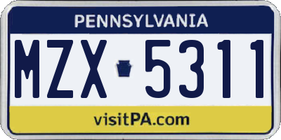 PA license plate MZX5311
