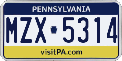 PA license plate MZX5314