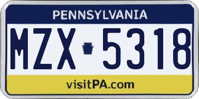 PA license plate MZX5318