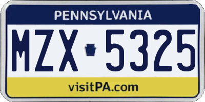 PA license plate MZX5325