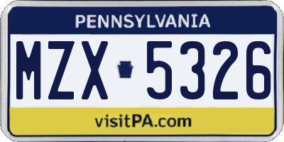 PA license plate MZX5326