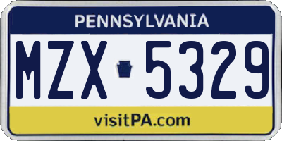 PA license plate MZX5329