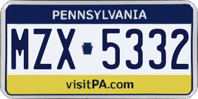 PA license plate MZX5332