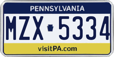 PA license plate MZX5334
