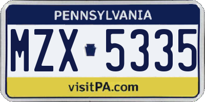 PA license plate MZX5335