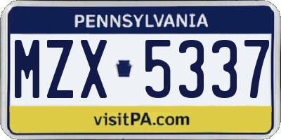 PA license plate MZX5337