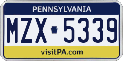 PA license plate MZX5339