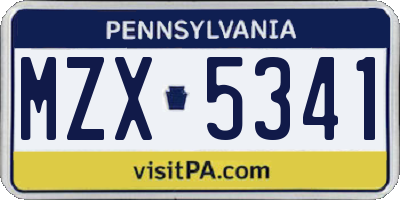 PA license plate MZX5341