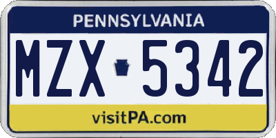 PA license plate MZX5342