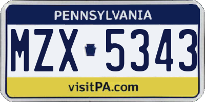 PA license plate MZX5343