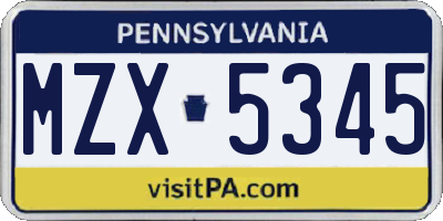 PA license plate MZX5345