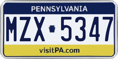 PA license plate MZX5347