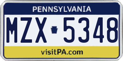 PA license plate MZX5348