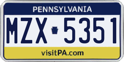 PA license plate MZX5351