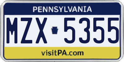 PA license plate MZX5355