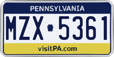 PA license plate MZX5361