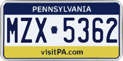 PA license plate MZX5362
