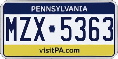 PA license plate MZX5363