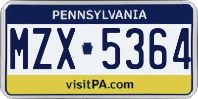 PA license plate MZX5364