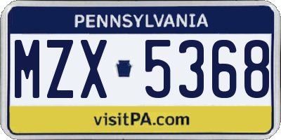PA license plate MZX5368