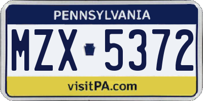 PA license plate MZX5372