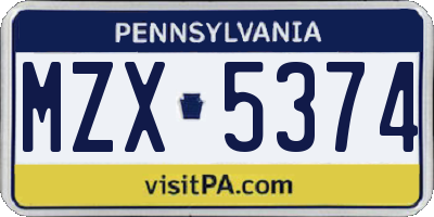 PA license plate MZX5374