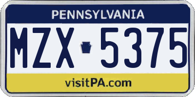 PA license plate MZX5375