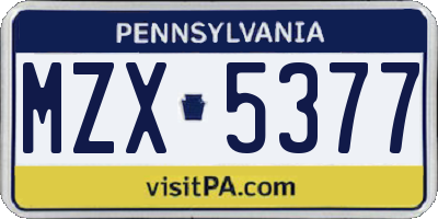 PA license plate MZX5377