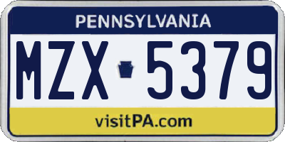 PA license plate MZX5379