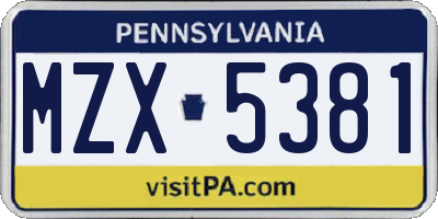 PA license plate MZX5381