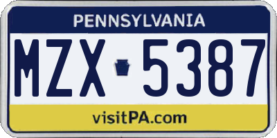 PA license plate MZX5387