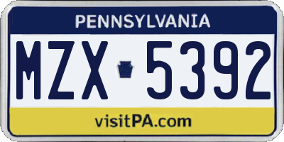 PA license plate MZX5392