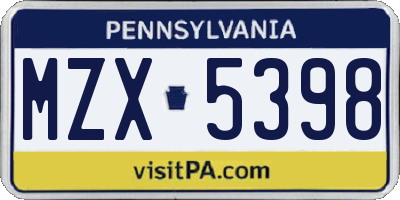 PA license plate MZX5398
