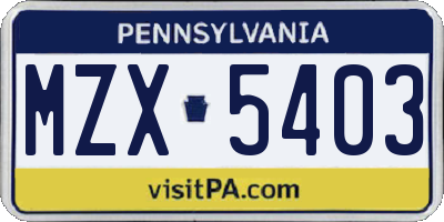 PA license plate MZX5403