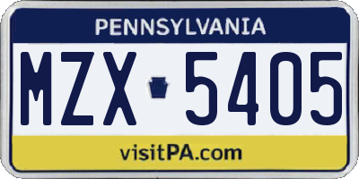 PA license plate MZX5405