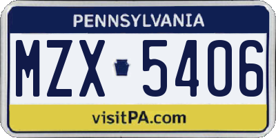 PA license plate MZX5406