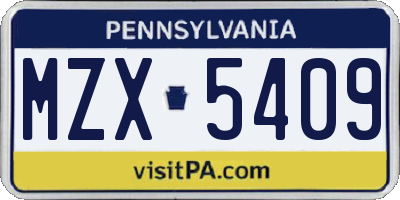 PA license plate MZX5409
